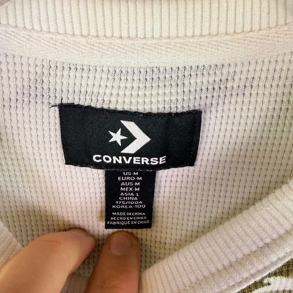 Y2K Converse Mens‎ Sweatshirt M Snow White Camo Skate Grunge Waffle Knit RARE